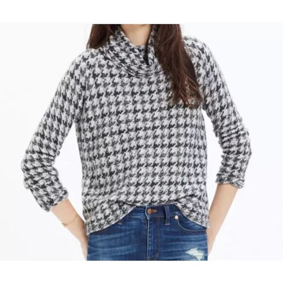 Madewell Sweater Womens Small Cowl Neck Merino Wool Alpaca Blend Houndstooth - Picture 2 of 8